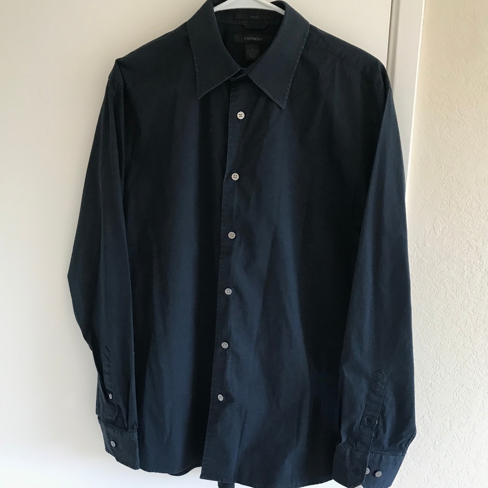 Express Navy Blue Dress Shirt Large